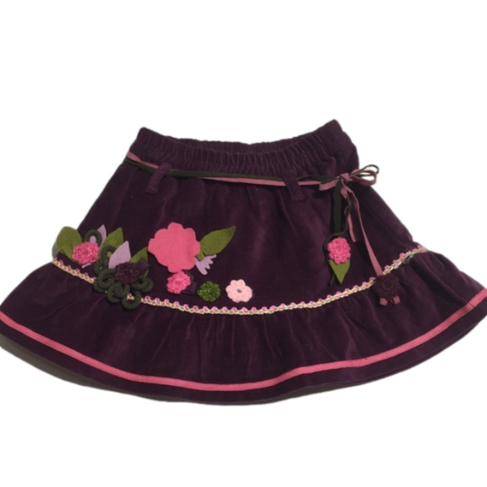 𝅺LITTLE girls floral appliqué‎ velvet skirt